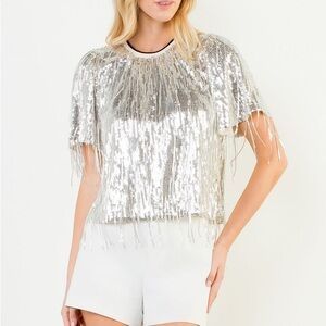 Silver Sequin Fringe Top